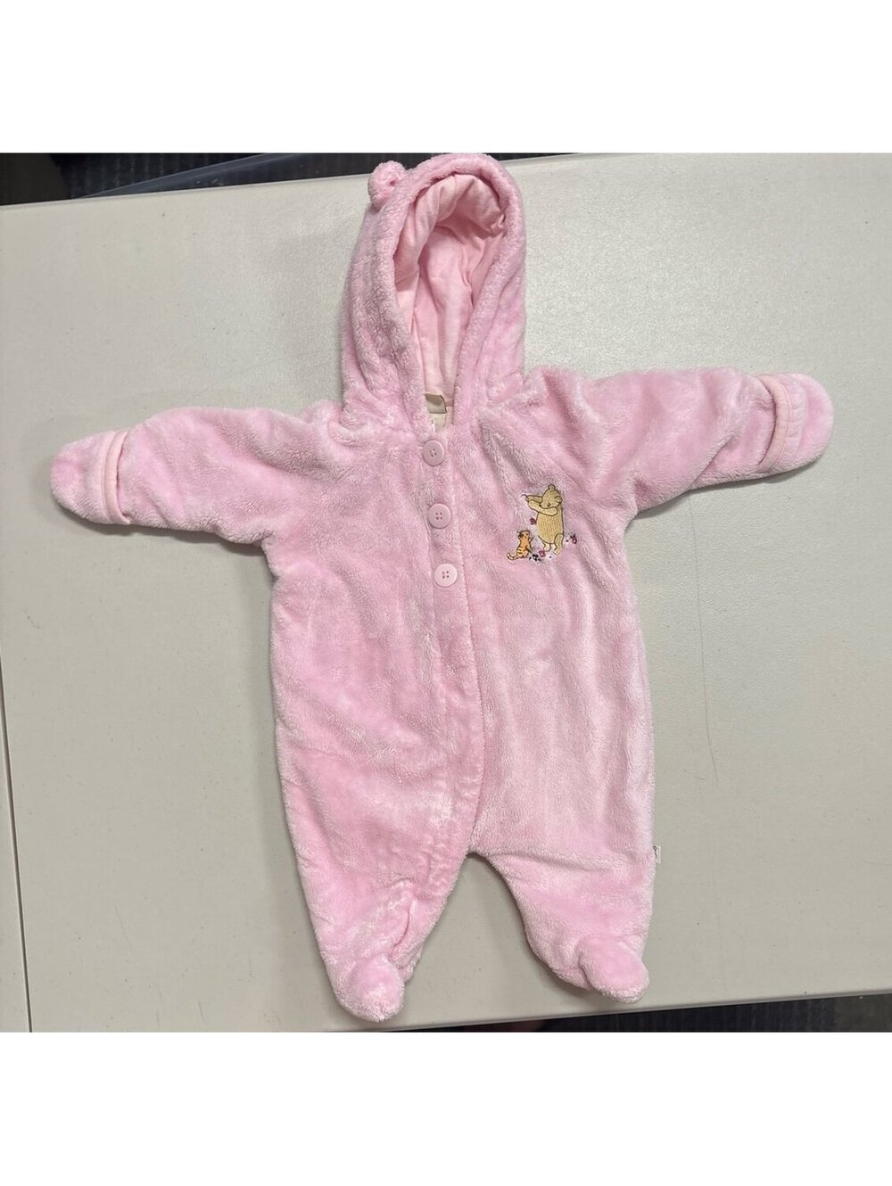 Disney Classic Pooh Pink Fleece Hooded Pram Suit Snowsuit 3 Mo Tigger Embroidery